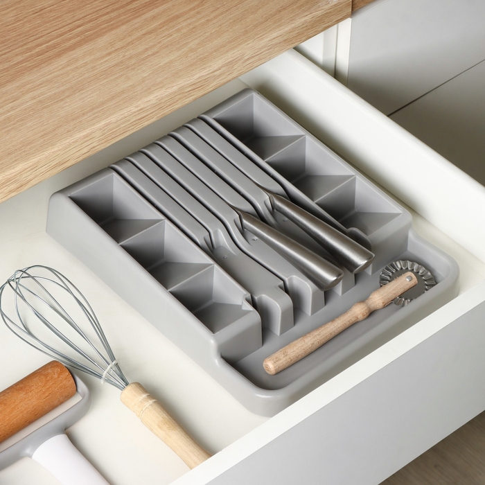 Лоток для столовых приборов и ножей Доляна, 30&times;23,5&times;5см, цвет серый