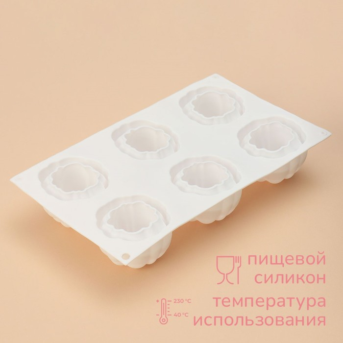 Форма для муссовых десертов и выпечки Доляна &laquo;Цветок&raquo;, 30&times;17&times;5 см, 6 ячеек (d=7 см), цвет белый