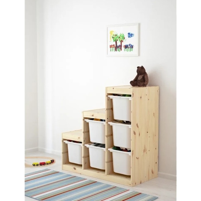 Стеллаж лесенка TROFAST-2, с контейнерами, Массив сосны