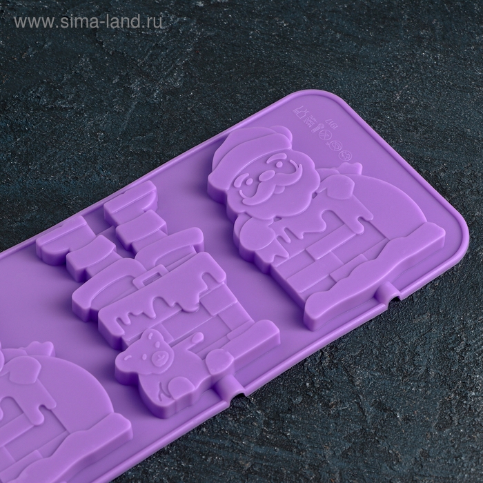 Форма для леденцов новогодняя Доляна &laquo;Дед Мороз&raquo;, силикон, 36&times;12 см, 4 ячейки (10,2&times;7,5 см), с палочками, цвет МИКС