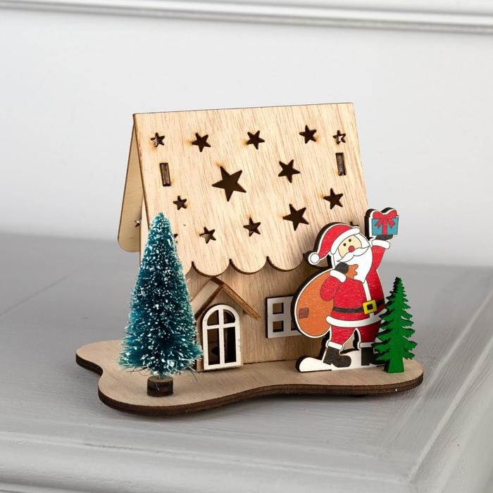 Светодиодная фигура &laquo;Дом с Дедом Морозом&raquo; 11 &times; 15 &times; 3 см, дерево, батарейки LR41х3 (в комплекте), свечение тёплое белое