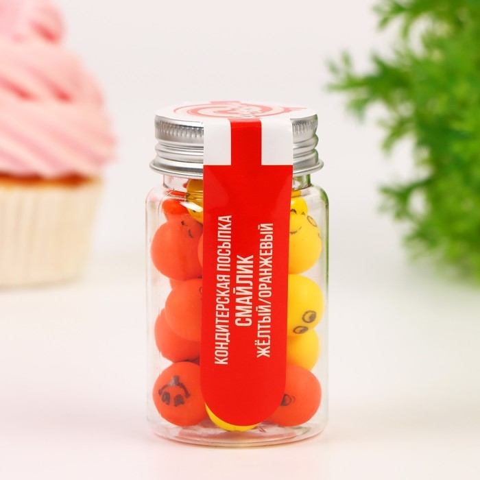Кондитерская посыпка "Смайлик", жёлтый, оранжевый, 50 г