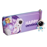 Пенал школьный на молнии, с подвеской, "Космос", МИКС