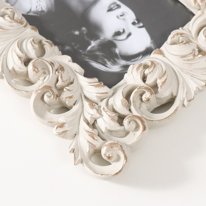 Фоторамка полистоун 10х15 см "Раскидистые листья" белая с патиной 23,2х18,4х2 см