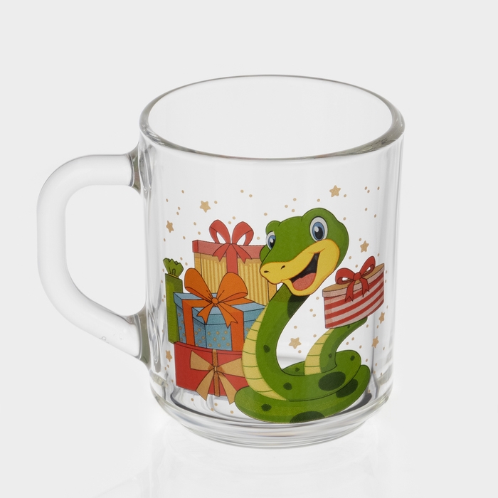 Кружка стеклянная чайная &laquo;Новогодние змейки&raquo;, 200 мл, МИКС