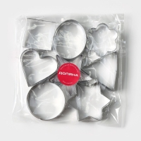 Набор форм для печенья Доляна &laquo;Круг, овал, звезда, квадрат, сердце&raquo;, 14&times;14 см, 8 предметов, цвет серебристый