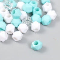 Бусины пластик "Кристалл многогранник. Мятный, белый, прозрачный" набор 30 гр 1х1х1 см Бусины пластик "Кристалл многогранник. Мятный, белый, прозрачный" набор 30 гр 1х1х1 см