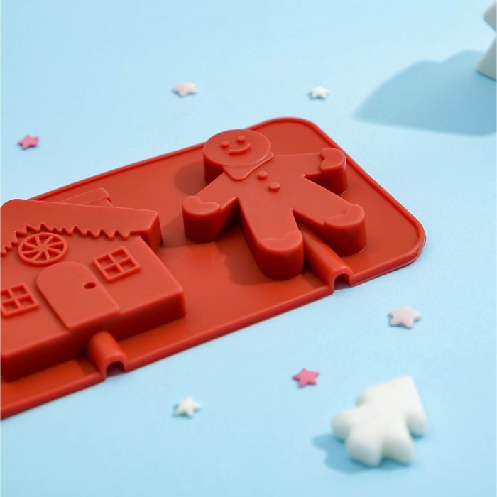 Форма для леденцов новогодняя Доляна &laquo;Дом для имбирного пряника&raquo;, силикон, 31&times;9 см, 4 ячейки, с палочками, цвет МИКС