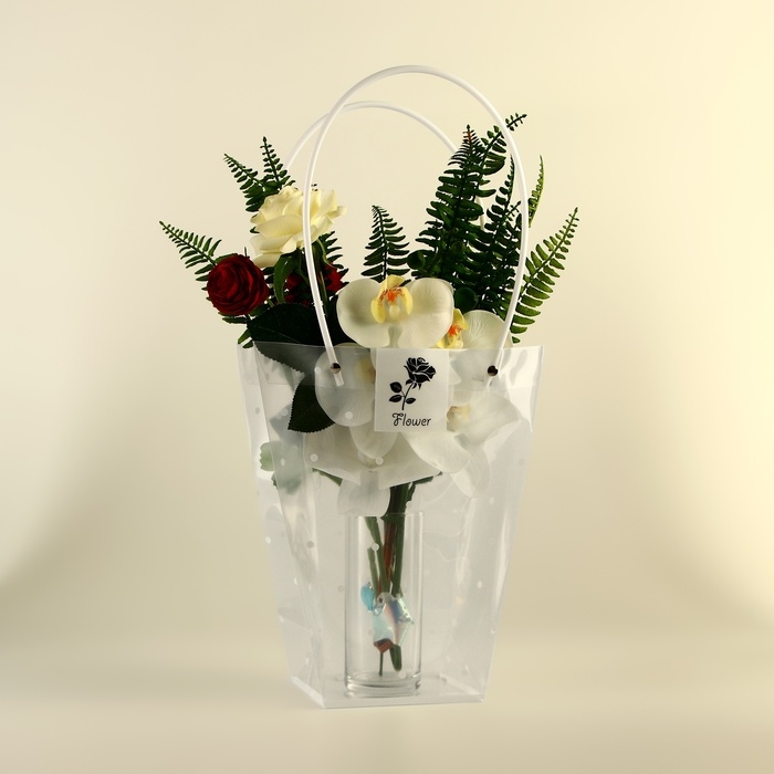 Сумка для цветов прозрачная, Сумка для цветов прозрачная, "Горошек", влагостойкая, 26х24х12 см