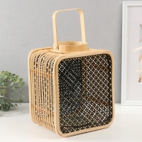 Подсвечник ротанг, металл "Фонарик. Сеточка. Прямоугольный" 31,5х24,5х19 см