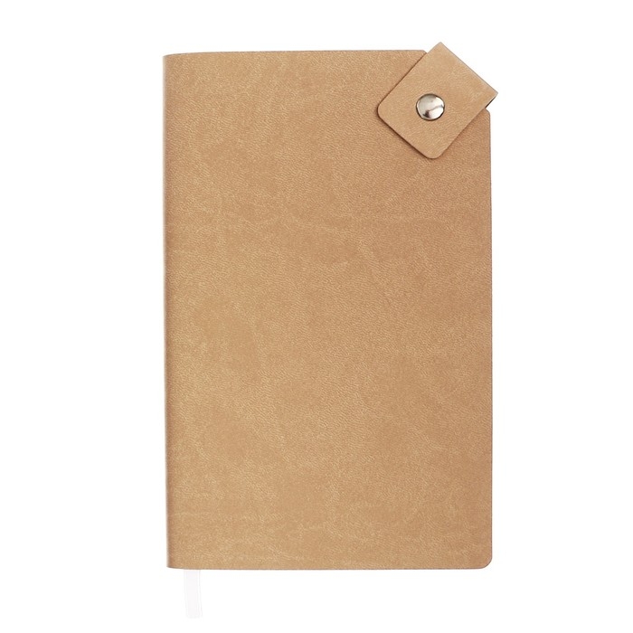 Ежедневник недатированный, 120х200 мм 128 листов, кожзам, блок серый 70 г/м2, ляссе, хлястик с цветной кнопкой, бежевый