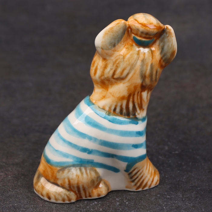 Статуэтка фарфоровая "Йоркширский терьер маечка синяя", 8 см, авторская роспись