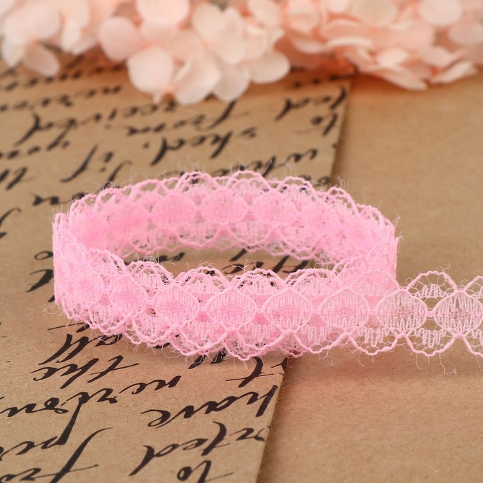 Кружево капроновое, 15 мм &times; 10 &plusmn; 1 м, цвет розовый