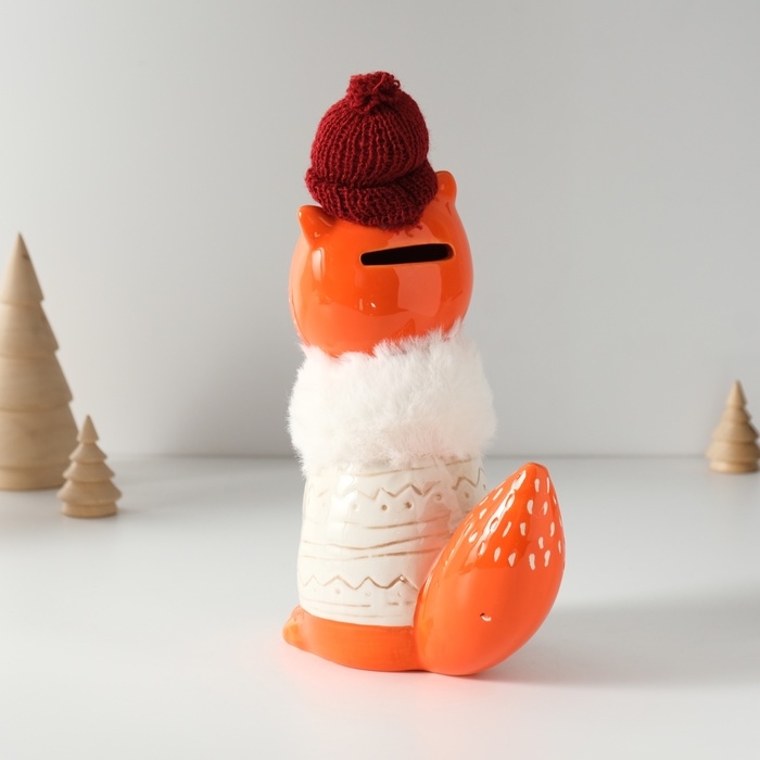 Копилка керамика "Лисёнок в сером свитере и шапке" 7,8х15,7х25 см