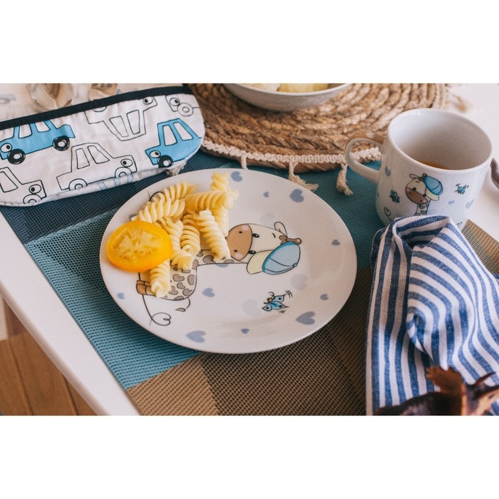 Набор детской посуды из керамики Доляна &laquo;Жирафик&raquo;, 3 предмета: кружка 230 мл, миска 400 мл, тарелка d=18 см