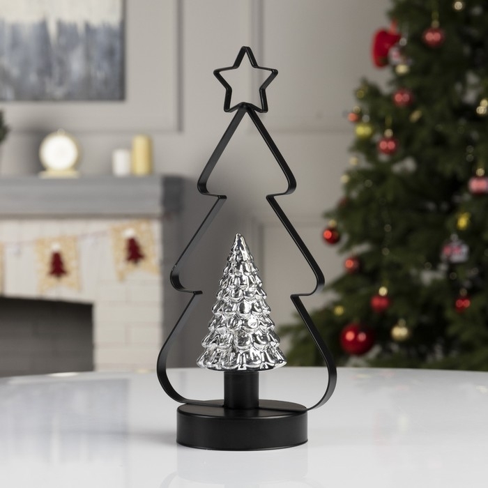 Светодиодная фигура &laquo;Ёлка серебристая&raquo; 14 &times; 32 &times; 14 см, металл, батарейки АААх3 (не в комплекте), свечение тёплое белое
