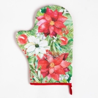 Новый год. Набор кухонный Christmas red flowers варежка-прихватка 20х28см, прихватка 19х19см, 100% хлопок