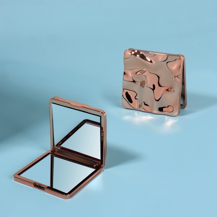 Зеркало складное &laquo;Волны&raquo;, 7 &times; 7 см, цвет розовое золото