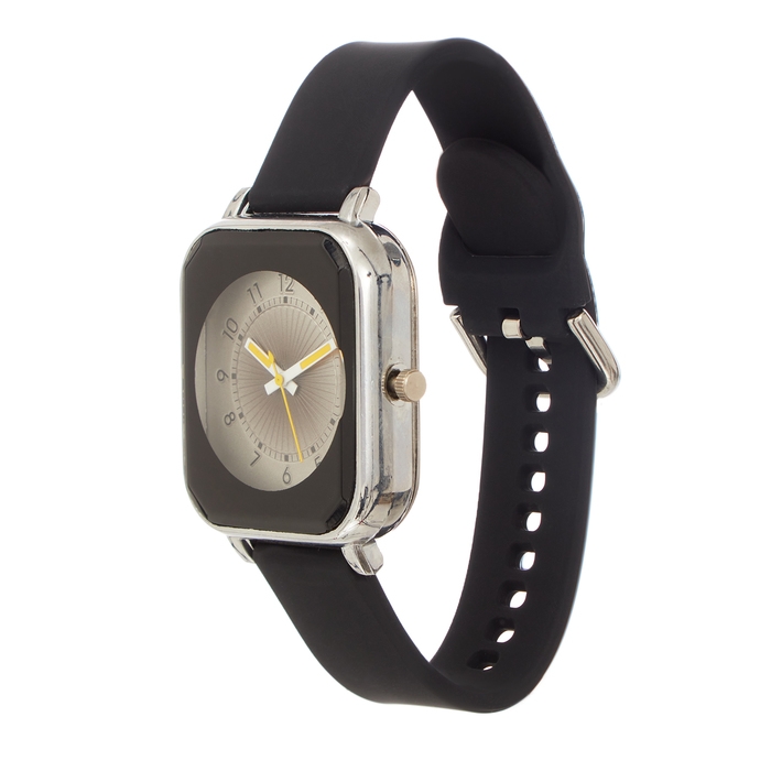 Часы наручные кварцевые женские, d-2 см, ремешок силикон l-25 см, черные Часы наручные кварцевые женские, d-2 см, ремешок силикон l-25 см, черные