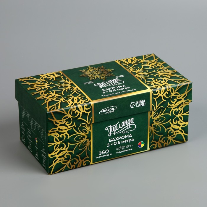 Гирлянда &laquo;Бахрома&raquo; 3 &times; 0.6 м, IP44, УМС, тёмная нить, 160 LED, свечение мульти, 220 В