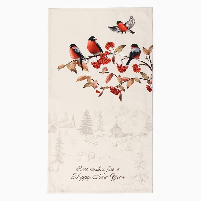 Новый год. Полотенце Этель "Снегири на ветках" 40х73 см, 100% хлопок, саржа 190 г/м2