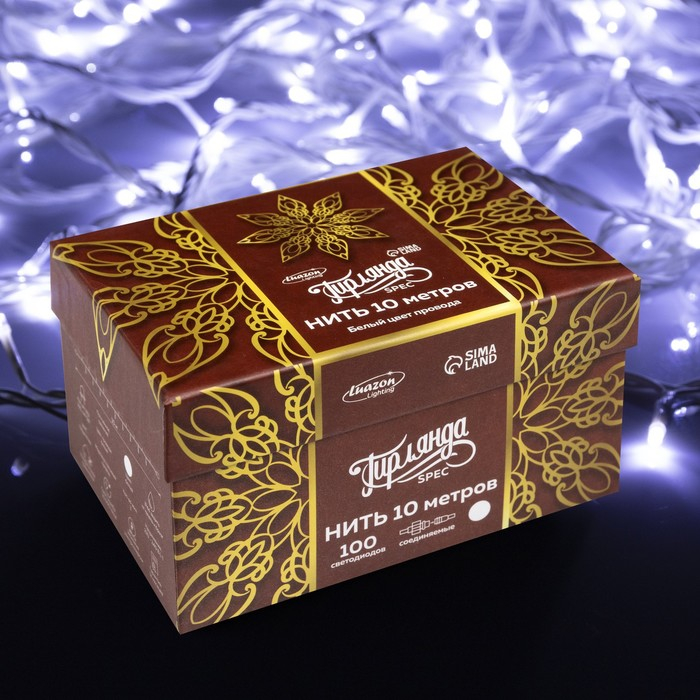 Гирлянда &laquo;Нить&raquo; 10 м, IP44, УМС, белая нить, 100 LED, свечение белое, 220 В