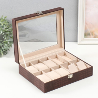 Шкатулка кожзам под часы 6 отделений и бижутерию "Кофейный питон" матовая 7,7х20х25,5 см