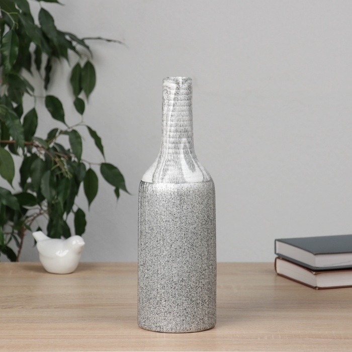 Ваза керамика настольная "Бригэм" бутыль, d-3см, h-30,5х9,5 см, бело-серый