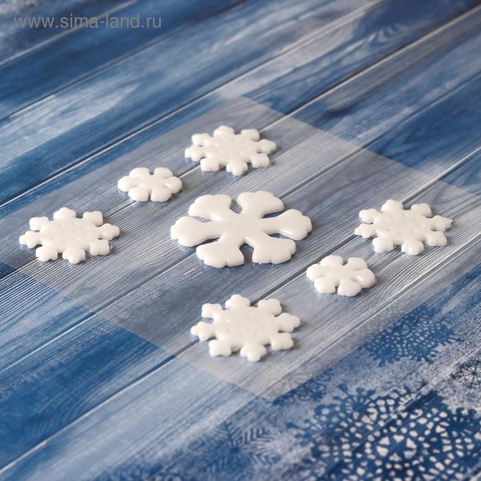 Наклейка на стекло Наклейка на стекло "Снежинки белые с блеском" (набор 7 шт) 12,5х12,5 см, белый
