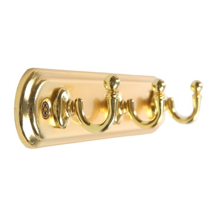 Вешалка ТУНДРА TVT002, металлическая, трёхрожковая, цвет золото