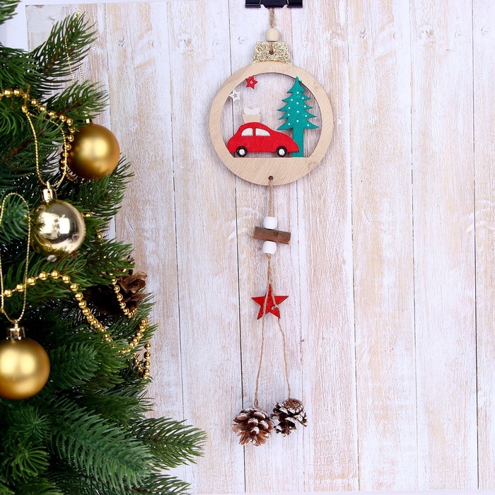 Ёлочное украшение из фанеры &laquo;Новогодняя машинка&raquo;, 1 шт.