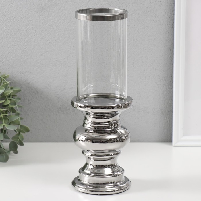 Подсвечник керамика, стекло на 1 свечу Подсвечник керамика, стекло на 1 свечу "Грация" d=7,5 см серебро 10х10х28,5 см