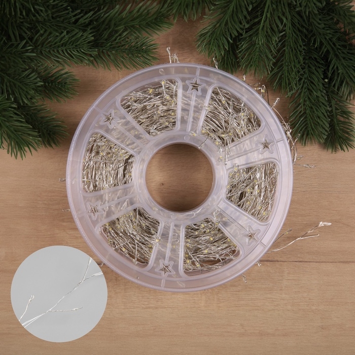 Гирлянда «Мишура» 50 м роса, IP44, серебристая нить, 1500 LED, 8 режимов, свечение тёплое белое, 36 В Гирлянда «Мишура» 50 м роса, IP44, серебристая нить, 1500 LED, 8 режимов, свечение тёплое белое, 36 В