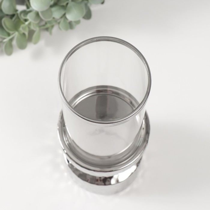 Подсвечник керамика, стекло на 1 свечу Подсвечник керамика, стекло на 1 свечу "Омут" d=8 см серебро 9,5х9,5х26 см