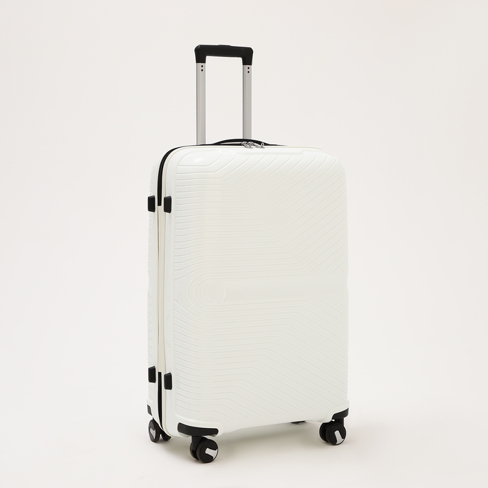 Чемодан большой 100 л (L), отдел на молнии, кодовый замок, 4 колеса, цвет белый