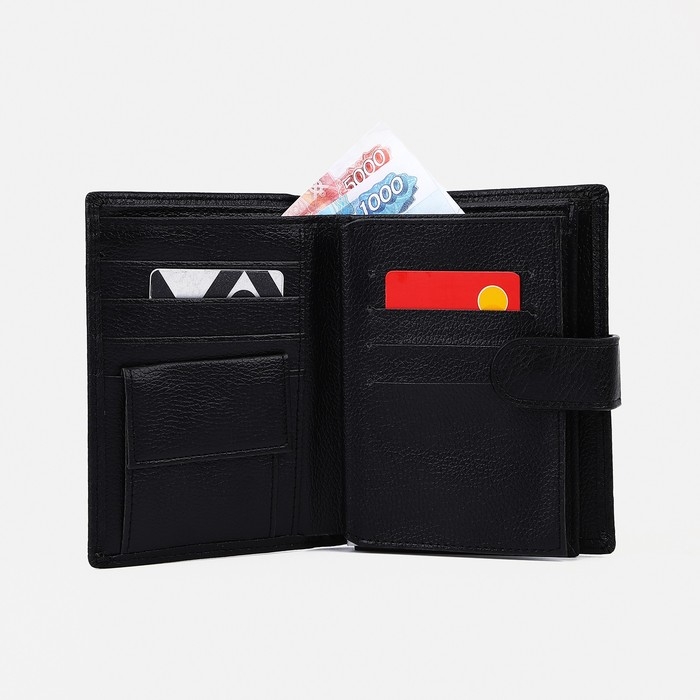 Портмоне мужское на кнопке, 3 в 1, для автодокументов, паспорта, карт, купюр, цвет чёрный Портмоне мужское на кнопке, 3 в 1, для автодокументов, паспорта, карт, купюр, цвет чёрный