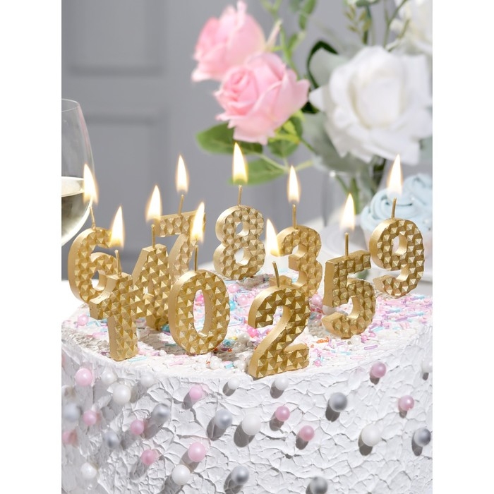 Свеча в торт на шпажке "Соты", цифра 1, 7 см, золото