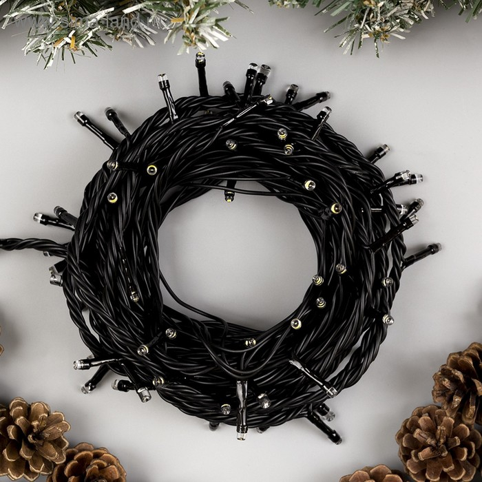 Гирлянда &laquo;Нить&raquo; 10 м, IP44, УМС, тёмная нить, 100 LED, свечение тёплое белое, мерцание белым, 220 В