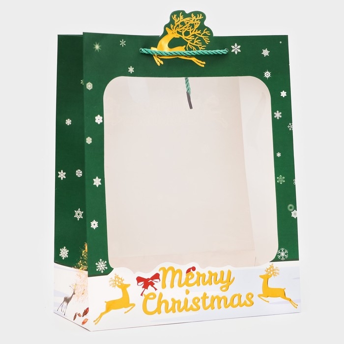 Пакет подарочный новогодний с окном Пакет подарочный новогодний с окном "Новый год", тиснение, 26 х 32 х 12 см.