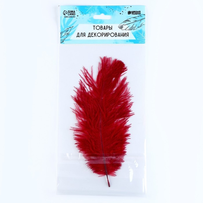 Перо для декора 1 шт., размер 24 см, цвет бордовый Перо для декора 1 шт., размер 24 см, цвет бордовый