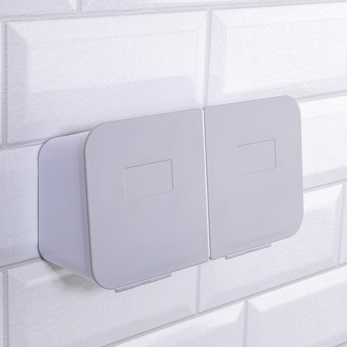 Органайзер для хранения, навесной, 2 секции, с клеевыми крючками, 20,2 × 11 × 6,4 см, цвет белый/серый Органайзер для хранения, навесной, 2 секции, с клеевыми крючками, 20,2 × 11 × 6,4 см, цвет белый/серый