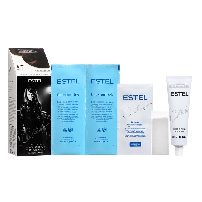 Краска-уход для волос Estel Celebrity тон 4/7, мокко Краска-уход для волос Estel Celebrity тон 4/7, мокко