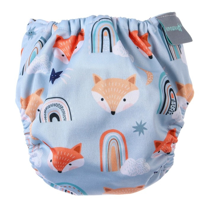 Многоразовый подгузник &laquo;Лисички&raquo;, 3-8 кг, угольно-бамбуковая ткань, цвет голубой, Крошка Я