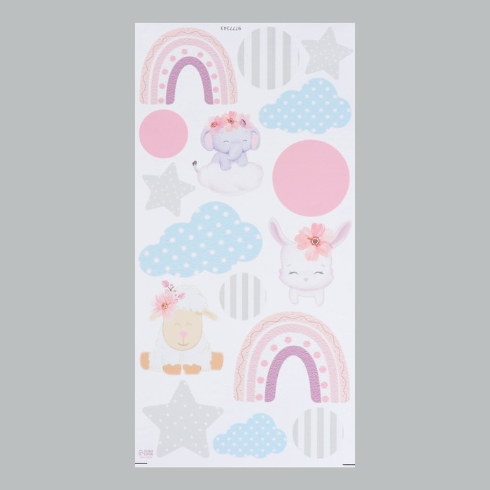 Наклейка интерьерная цветная "Милые зверушки и радуга" 30х60 см