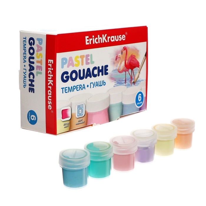 Гуашь 6 цветов х 20 мл, ErichKrause Pastel, пастельная палитра Гуашь 6 цветов х 20 мл, ErichKrause Pastel, пастельная палитра