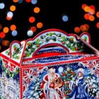 Новый год. Подарочная коробка "На Катке" 20 x 12 x 19 см.