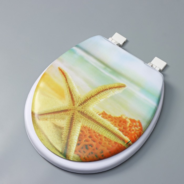 Сиденье для унитаза с крышкой Доляна &laquo;Пляж со звездой&raquo;, 40&times;37 см, мягкое
