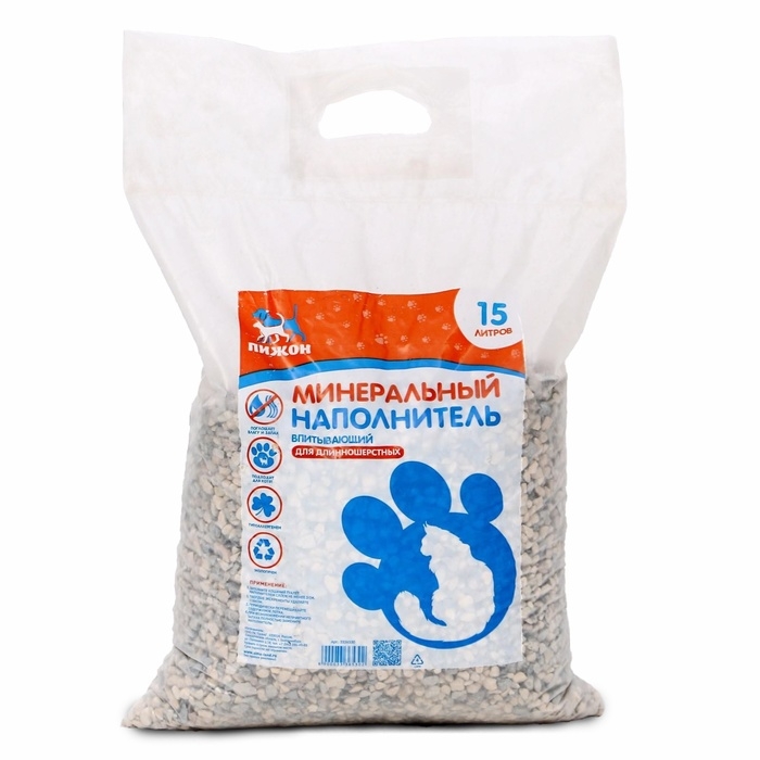 Наполнитель минеральный впитывающий "Пижон" для длинношерстных кошек, 15 л