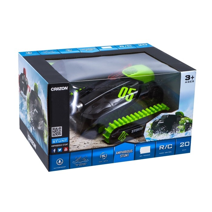 Машина-перевёртыш радиоуправляемая &laquo;Амфибия&raquo;, плавает по воде, работает от аккумулятора, цвет зелёный