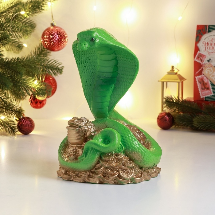 Фигура "Кобра на деньгах с жабой" 25х18см, зеленая